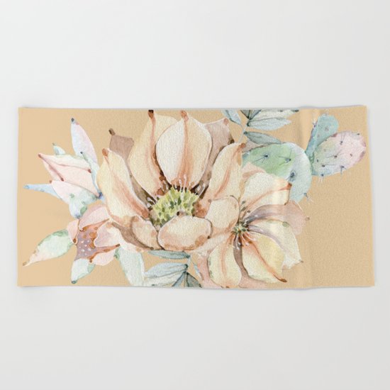 Desert Cactus Flower Apricot Coral Beach Towel