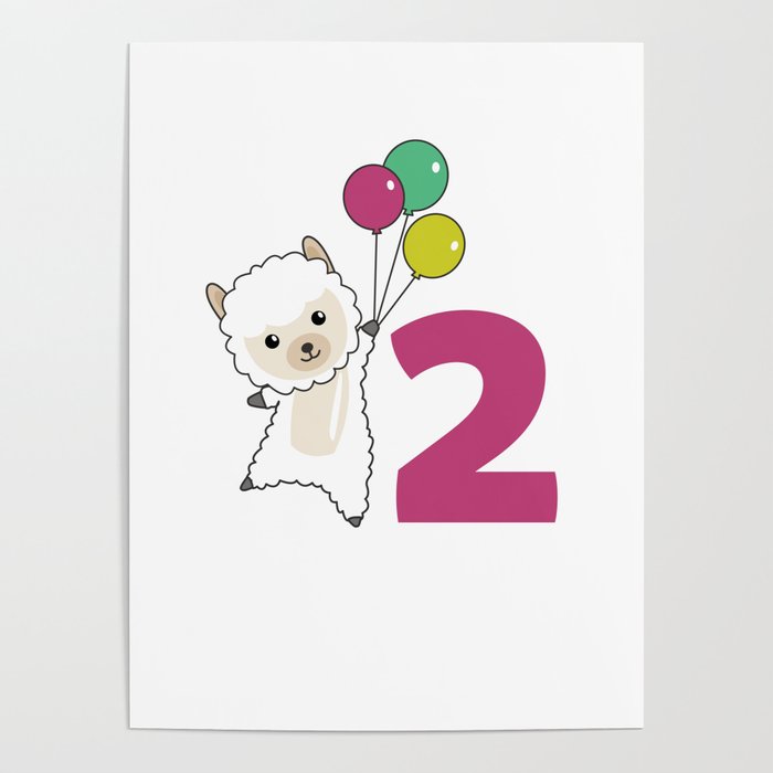 Alpaca Second Birthday Balloons For Kids Poster
