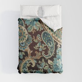 Brown Turquoise Paisley Floral Comforter