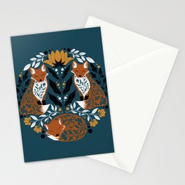 Teal Botanical Foxes Stationery Card
