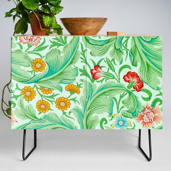 William Morris Leicester pattern,Green, Leaves, Botanical, Art Nouveau,Victorian,Nature,Decorative,Morris Arts And Crafts, Credenza