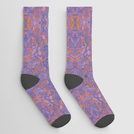 Birds Arabesque, Bohemian Pattern, Cobalt Blue Pink Socks