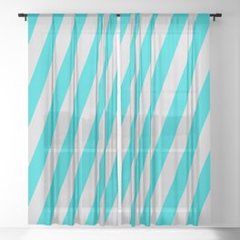 [ Thumbnail: Dark Turquoise & Light Gray Colored Striped/Lined Pattern Sheer Curtain ]