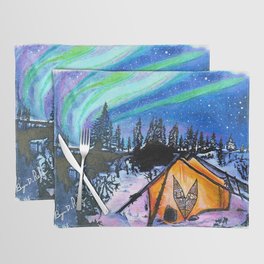 'Camp Borealis" Northern Lights - Original Art - Tent Camping Wall Decor - by Bryn Reynolds Placemat