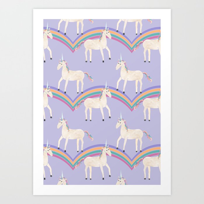 Unicorn Pattern on Pastel Purple Art Print