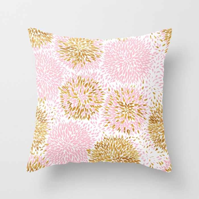 Abstract flowers pink and gold Throw Pillow