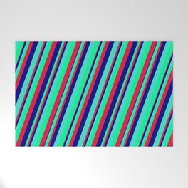 [ Thumbnail: Turquoise, Green, Crimson & Blue Colored Lines Pattern Welcome Mat ]