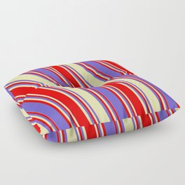 [ Thumbnail: Red, Slate Blue, and Pale Goldenrod Colored Lined/Striped Pattern Floor Pillow ]