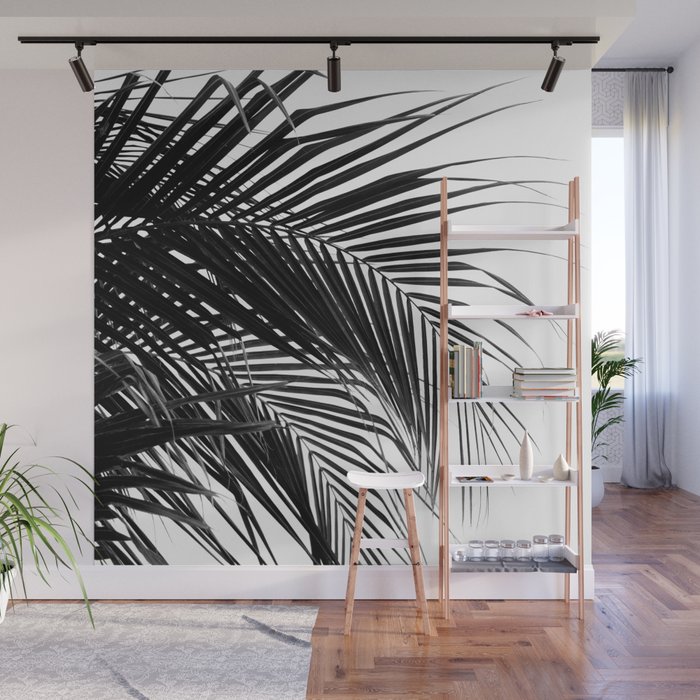 Tropical Black White Palm Leaves 1 Wall Decor Art Society6 Mural By Anita S Bella - Tropical Wall Decor Palm