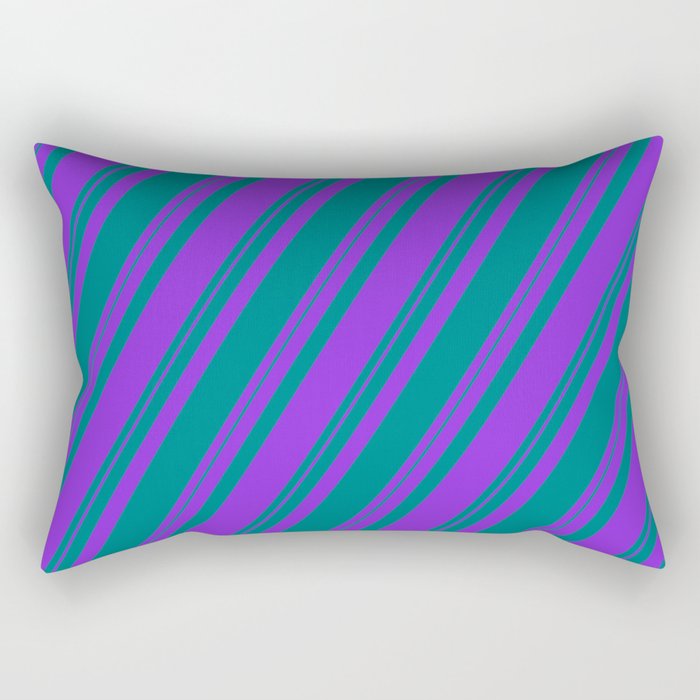 Purple & Teal Colored Stripes Pattern Rectangular Pillow