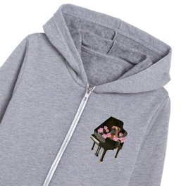 Boxer Dog in Piano with Lotos Flowers Kids Zip Hoodie