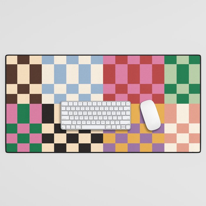 Retro 70s Colorful Patchwork Checkerboard Desk Mat