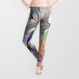 Gloriosa lily flowers and leaves pattern Leggings