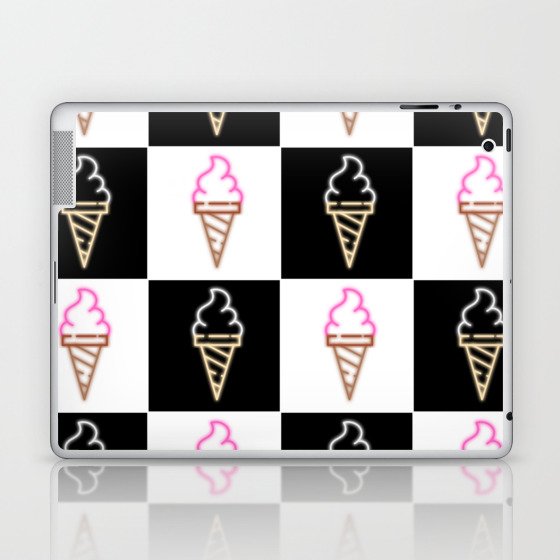 time for ice cream neon sign checkerboard block Laptop & iPad Skin