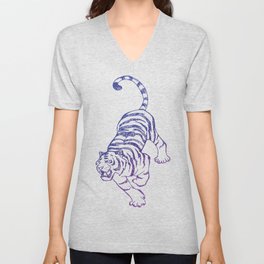 Blue Tiger V Neck T Shirt