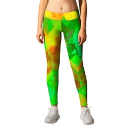 geometric pixel square pattern abstract background in green brown yellow Leggings