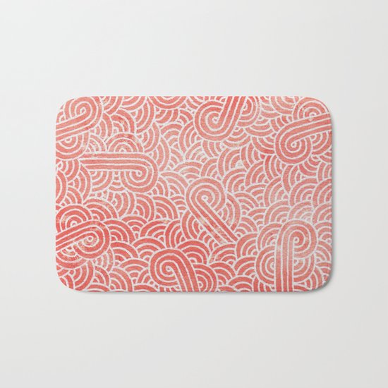 Peach echo and white swirls doodles Bath Mat