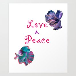 Love and Peace Fighter Fish Art Print | Fun, Peace, Graphicdesign, Betta, Colourful, Pretty, Fish, Love 