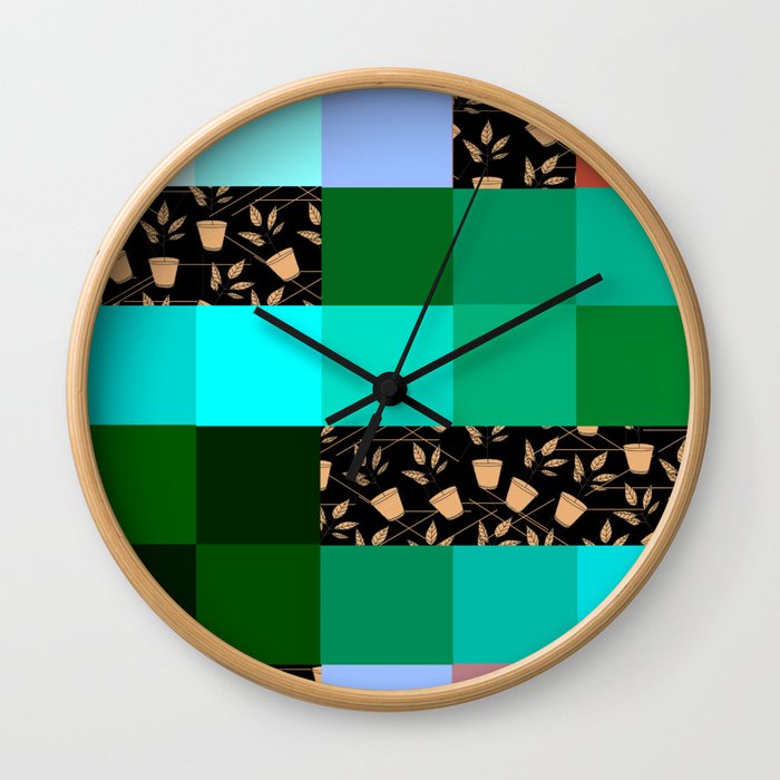 Pixels And Potted Plants Wall Clock