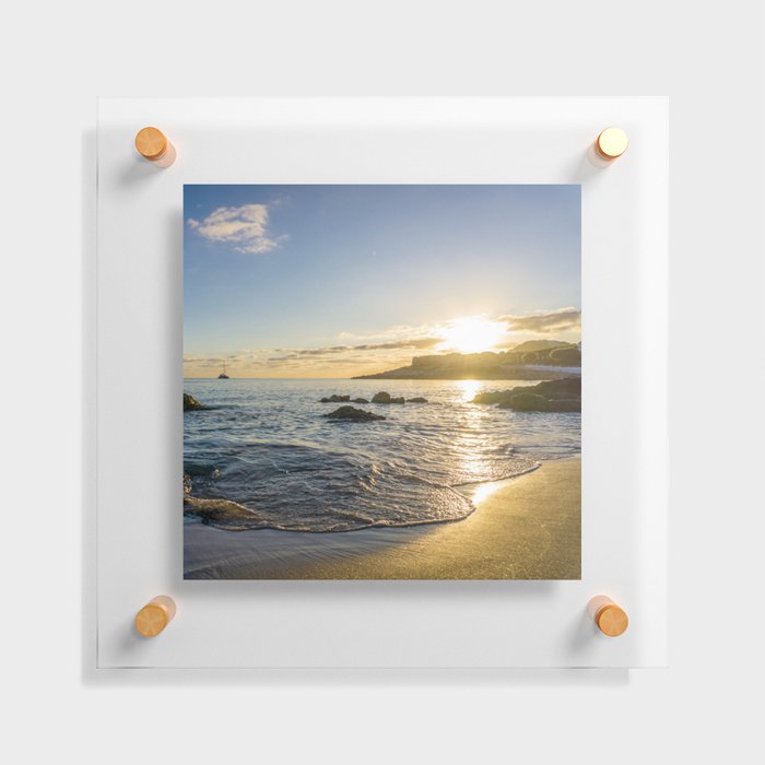 Spain Photography - Sunrise Over The Calm Beach Floating Acrylic Print
