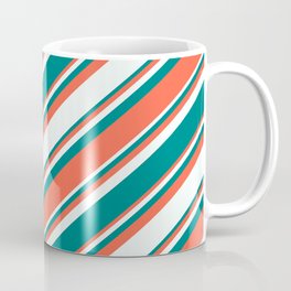 [ Thumbnail: Red, Mint Cream & Teal Colored Lines Pattern Coffee Mug ]