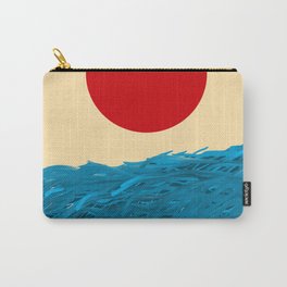 Illustration design of a Japanese style drawn sunset with a red sunset with the rough sea and many w Carry-All Pouch | Twilight, Beige, Oriental, Beach, Vintage, Nice, Ocean, Yellow, Cute, Japan 