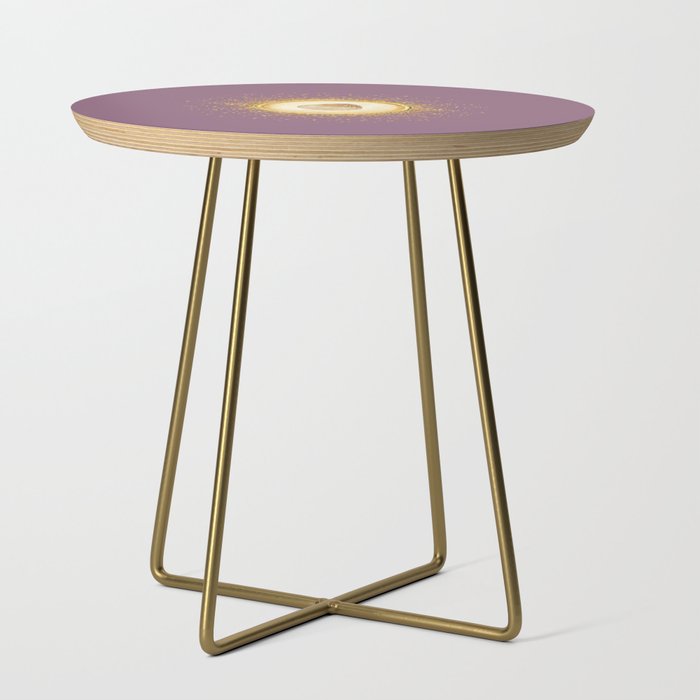 Watercolor Seashell Gold Circle Pendant on Dark Purple Side Table