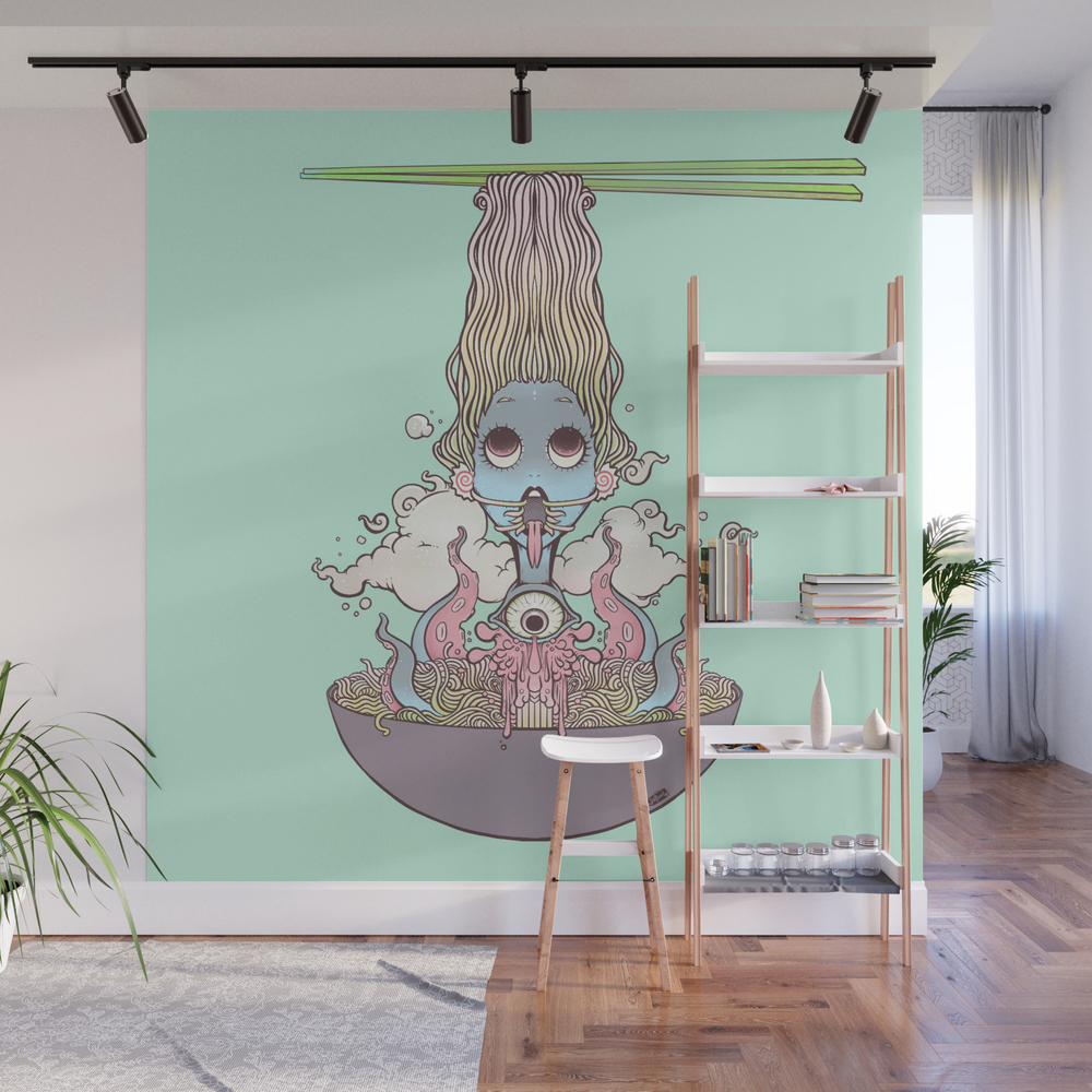Ramen Noodle And Octopus Tentacle Anime Girl Wall Mural by cellsdividing