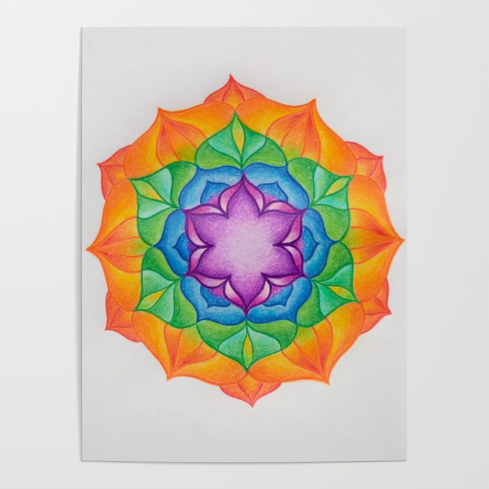 Rainbow Colored Pencil Mandala Drawing Poster by Colorpencil