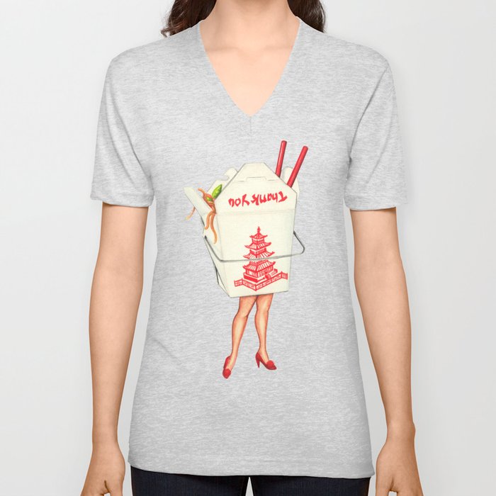 Chinese Takeout Pin-Up V Neck T Shirt