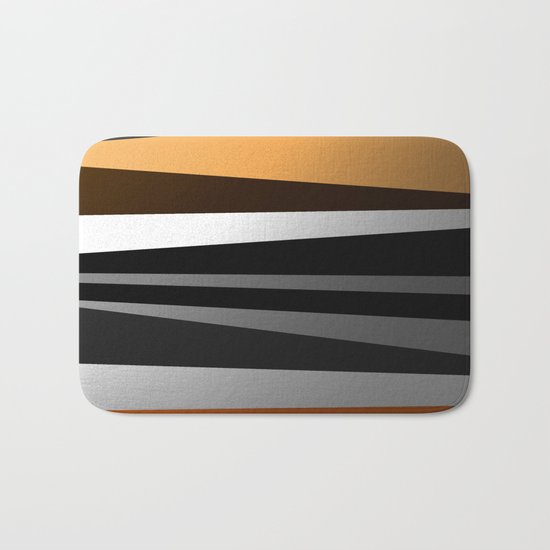 Metallic II - Abstract, geometric, metallic effect stripes, gold, silver, black Bath Mat