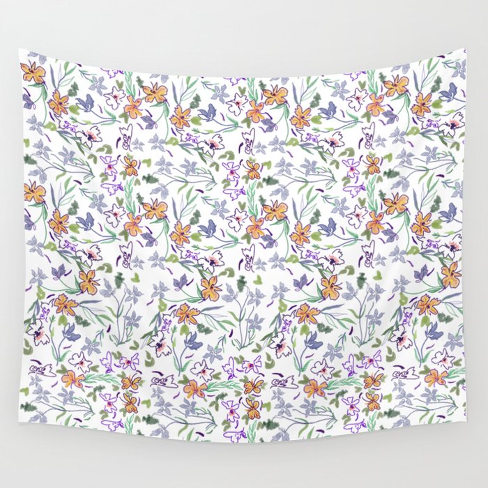 Simple Flowers on White Background Wall Tapestry