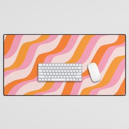 Zebra Stripes Abstract Lines Sunshine Retro Colorful Pink Orange Colors Boho Swirl Modern Pattern Desk Mat