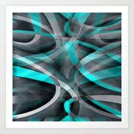 Eighties Turquoise and Grey Arched Line Pattern Art Print