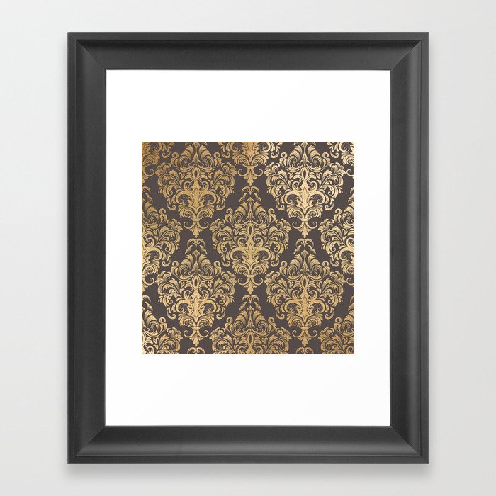 Gold swirls damask #7 Framed Art Print