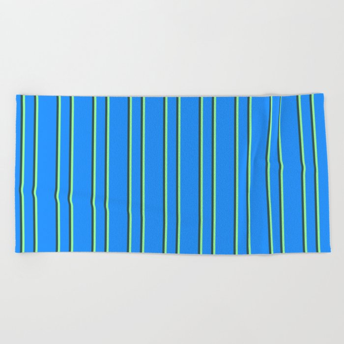Blue, Green & Dark Slate Gray Colored Lines/Stripes Pattern Beach Towel