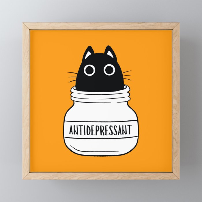 Antidepressant Cat Framed Mini Art Print