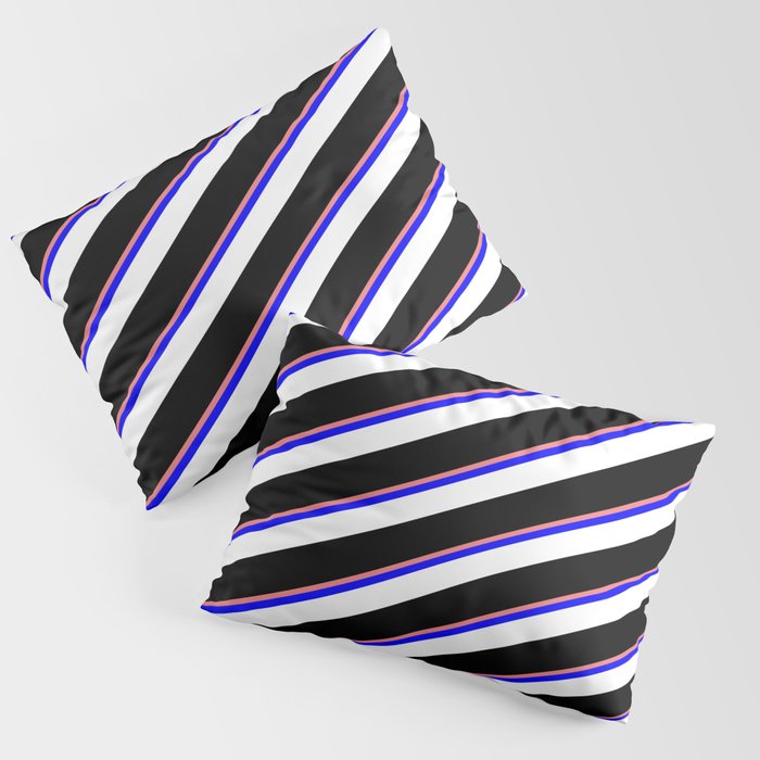 Light Coral, Blue, White & Black Colored Striped Pattern Pillow Sham