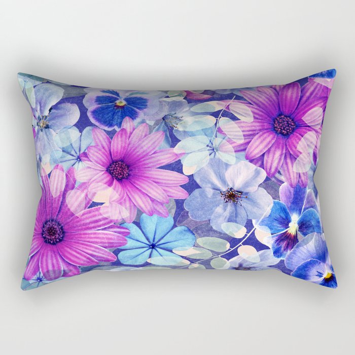 Dark pink and blue floral pattern Rectangular Pillow