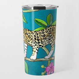 Rainforest Friends - watercolor animals on textured teal Travel Mug
