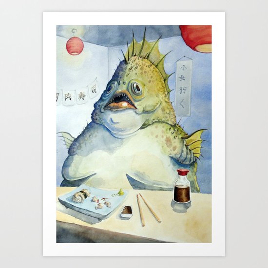 Fish Walks Into a Sushi Bar Art Print