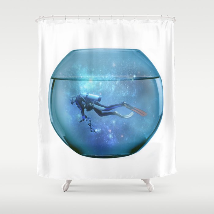 Diver In A Fishbowl Shower Curtain By, Diver Shower Curtain