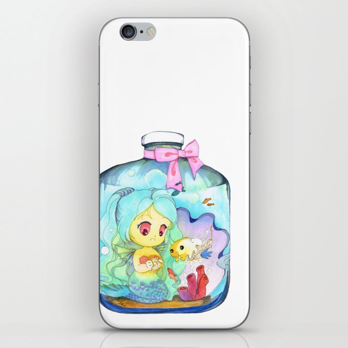 Kawaii Anime Mermaid and treasure in a jar iPhone Skin