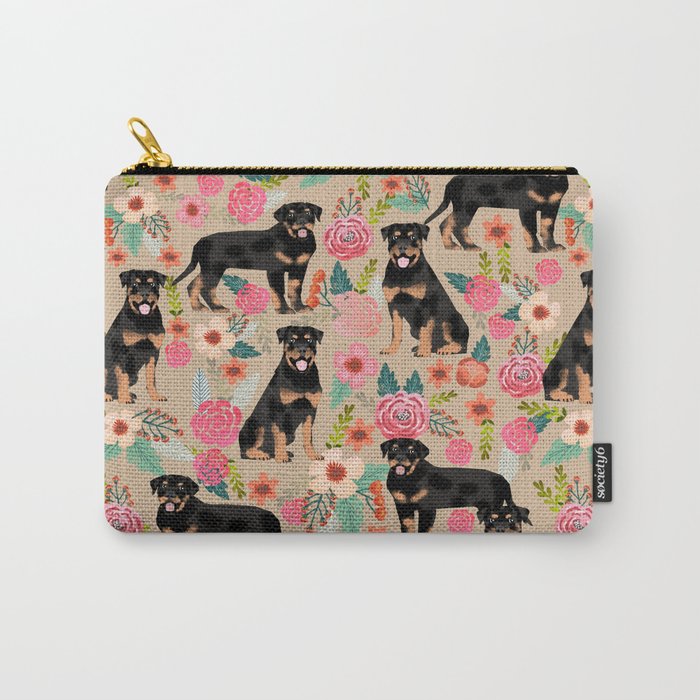 Rottweiler florals cute dog pattern pet friendly dog lover gifts for all dog breeds Carry-All Pouch