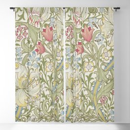 William Morris Vintage Golden Lily Green & Red  Blackout Curtain
