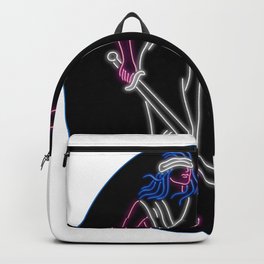 Lady Justice Holding Sword and Balance Oval Neon Sign Backpack | Neonsign, Ladyjustice, Sword, Girl, Balance, Scales, Romanmythology, Justice, Justitia, Robe 