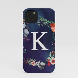 Personalized Monogram Initial Letter K Floral Wreath Artwork iPhone Case