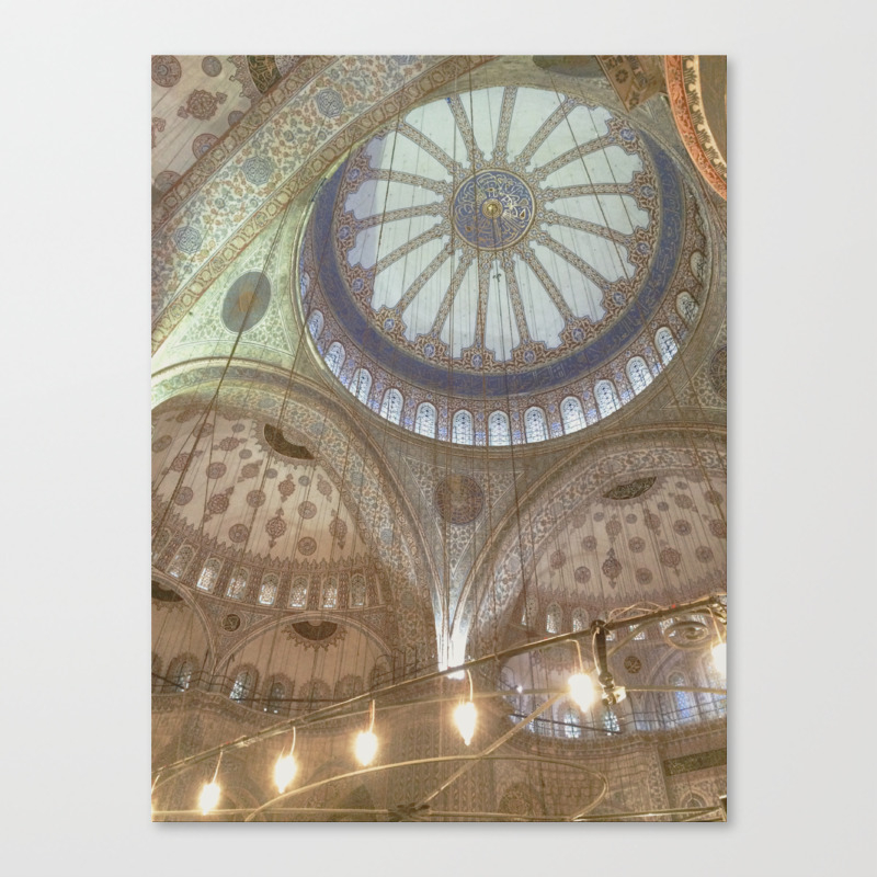 Blue Mosque Istanbul Ceiling With Hanging Chandelier Canvas