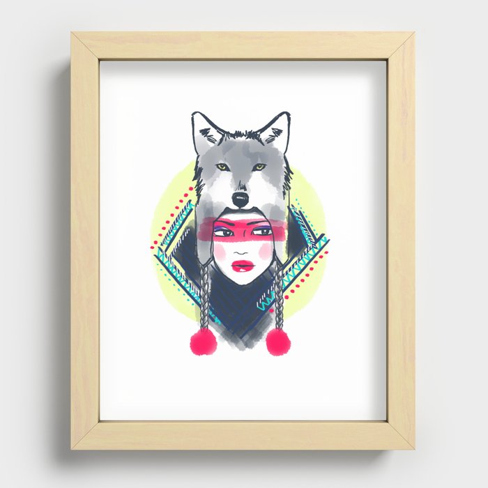 Girl with wolf hat Recessed Framed Print