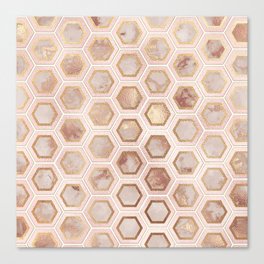 Hexagonal Honeycomb Marble Blush Rose Gold Canvas Print